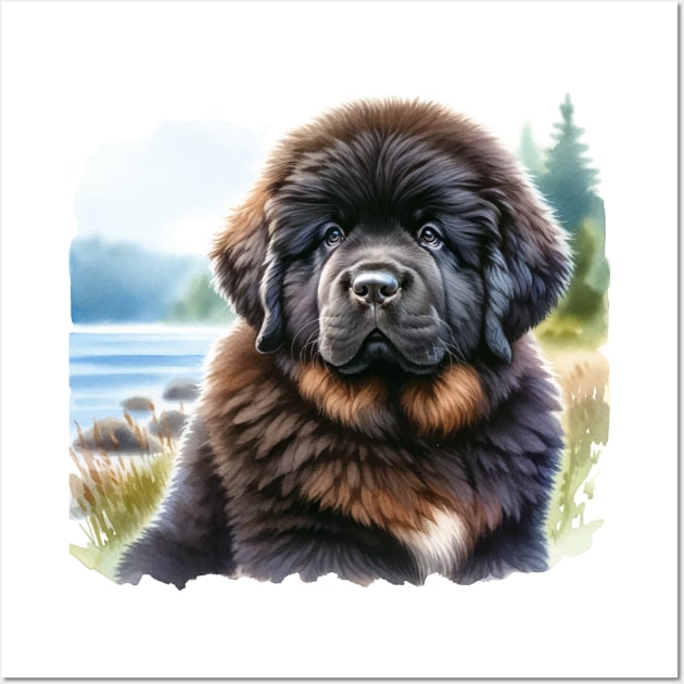 Watercolor Newfoundland Puppies Painting - Cute Puppy Wall Art by Aquarelle Impressions